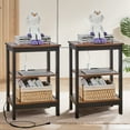 thumbnail image 1 of VECELO Nightstand with Charging Station, Set of 2 End Table with USB Ports and Outlets, 3-Tier Storage Side Table for Living Room, Bedroom, Brown, 1 of 9