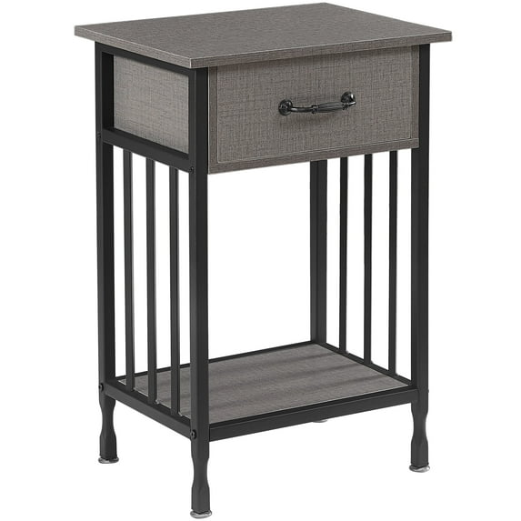 VECELO Nightstand with Drawer and Storage Shelf, Modern End Side Table for Bedroom, Living Room, Office, Hemp Gray
