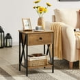 thumbnail image 1 of VECELO Nightstand with Drawer and Storage Shelf, Versatile X-Design End Tables for Living Room Bedroom, Light Brown, 1 of 7