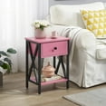 thumbnail image 1 of VECELO Nightstand with Drawer and Storage Shelf, Versatile X-Design End Tables for Living Room Bedroom, Pink, 1 of 8