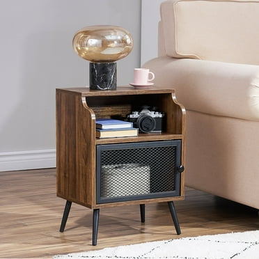 VECELO Nightstand with Storage Cabinet, Versatile End Table with Open Drawer Shelf for Living Room Sofa/Bedroom, Brown