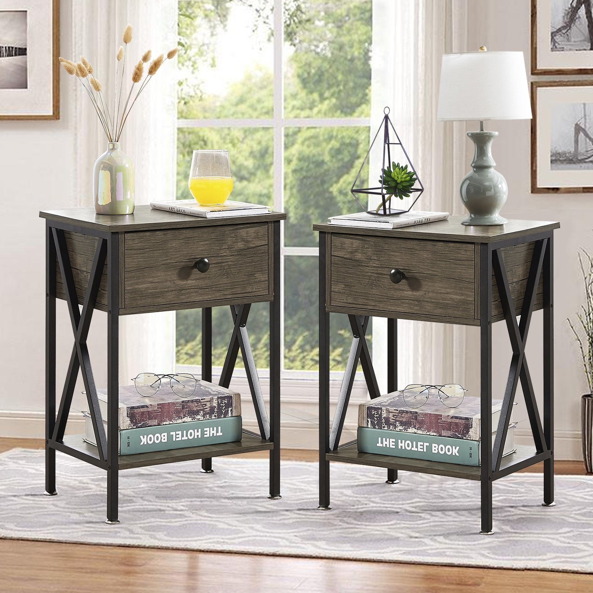 VECELO Modern Nightstand, Set of 2, Gray