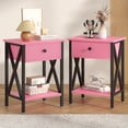 thumbnail image 1 of VECELO Nightstands Set of 2, Industrial End Table with 1-Drawer & Storage Shelf, Small Bedside Table Organizer for Small Space, Side Table for Bedroom Living Room, Pink, 1 of 9