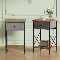 VECELO Nightstands X-Design Side End Table with Detachable Drawer, Wooden Nightstands Storage Shelf for Living Room, Bedroom, Set of 2, Brown