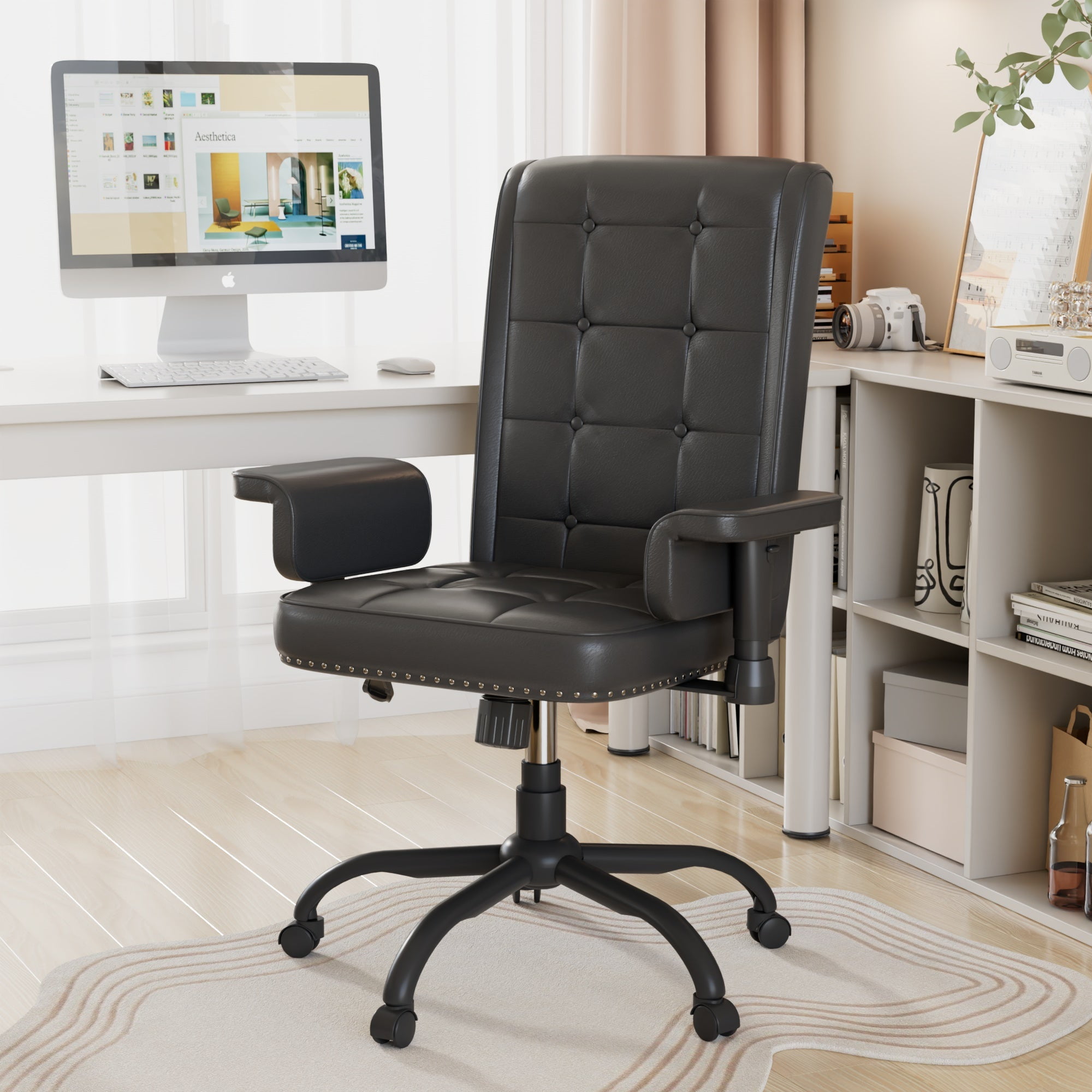 VECELO Office Chair, High Back Executive Office Chair, PU Leather Ergonomic Computer Desk Chair, Adjustable Height Swivel Task Chair with Armrests, Black
