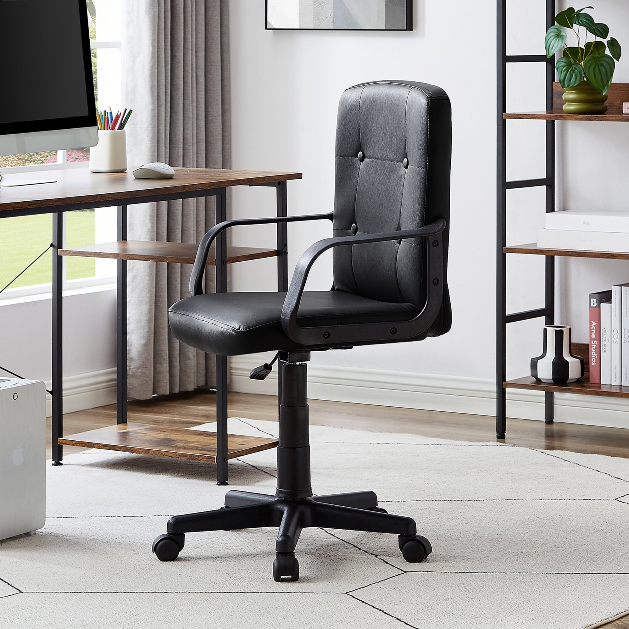 VECELO Office Chair with Armrests and Backrest, Modern PU Leather