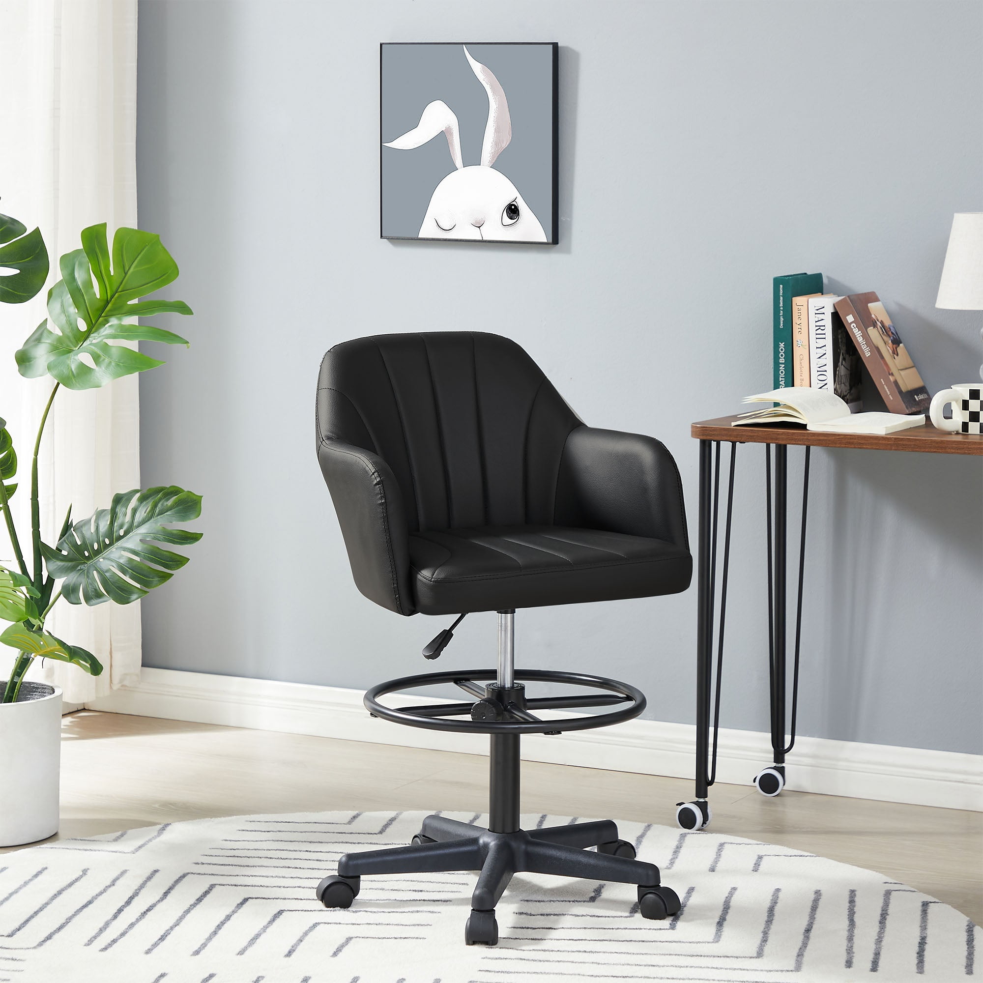 VECELO Office Desk Chair with Armrest and Wheels, Modern PU Leather
