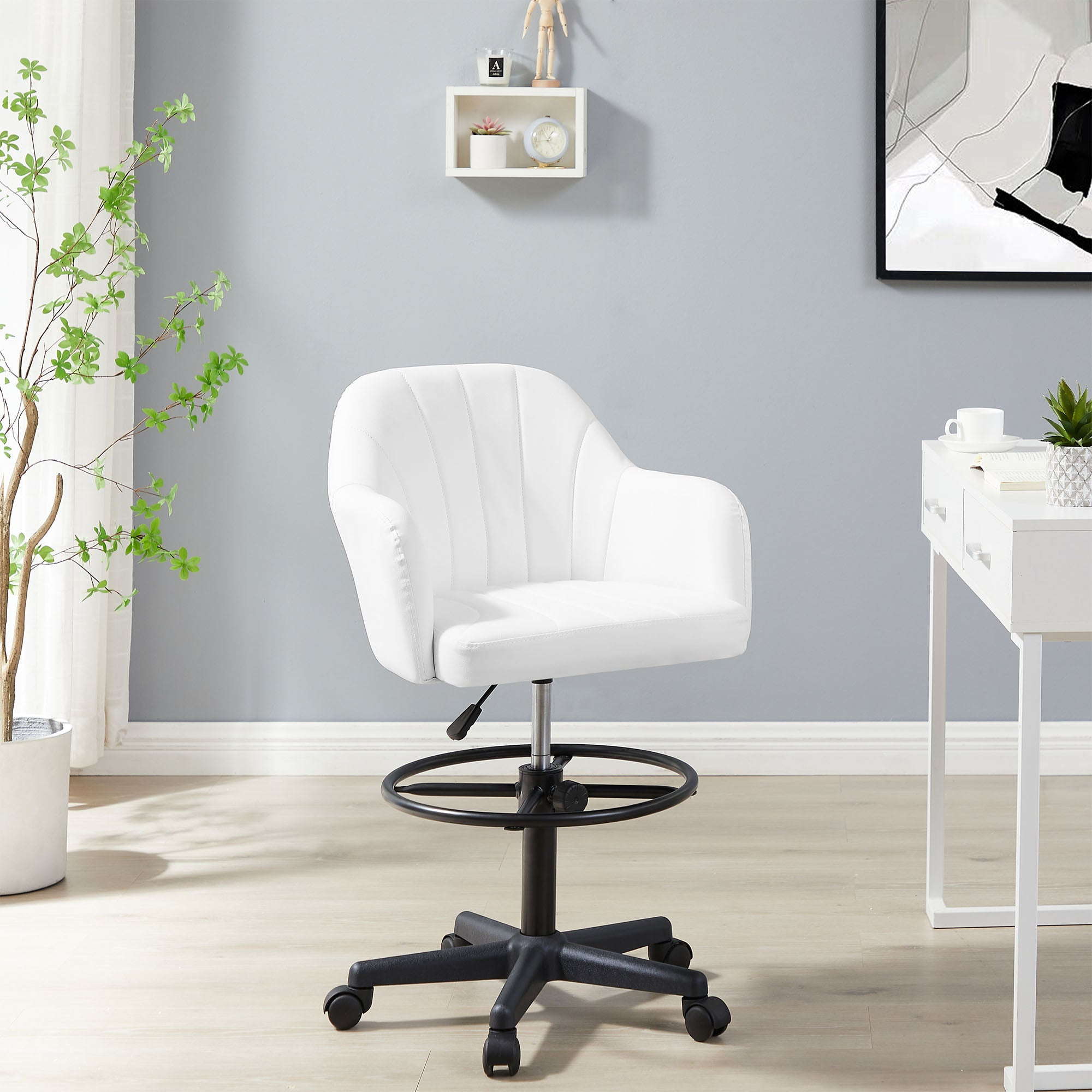 VECELO Office Desk Chair with Armrest and Wheels, Modern PU Leather