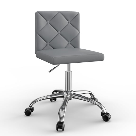 VECELO PU Leather Armless Office Chair with Wide Seat, Adjustable Height Mid-Back Task Chair, 360° Rolling Swivel Vanity Chair for Home Office,Grey