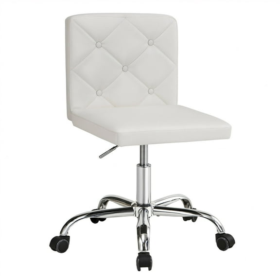 VECELO PU Leather Armless Office Chair with Wide Seat, Adjustable Height Mid-Back Task Chair, 360° Rolling Swivel Vanity Chair for Home Office,White