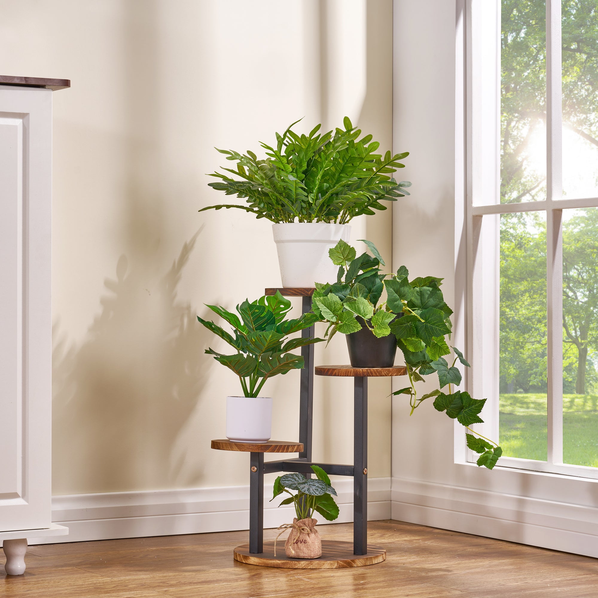 VECELO Plant Stand 3-Tier Tall Wood Flower Pots Display