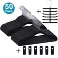 thumbnail image 1 of VECELO Premium Velvet Hangers/Suit Hangers Heavy Duty(50 Pack) - Non Slip &Ultra Thin Space-Saving Clothes Hangers with 6 Finger Clips & 1 Tie Rack Excellent for Men and Women(Black), 1 of 8