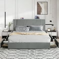 thumbnail image 1 of VECELO Queen Bed Frame with Storage Drawers, Upholstered Platform Bed with Charging Station, Wooden Slats Support, No Box Spring Needed, Easy Assembly, Dark Gray, 1 of 11