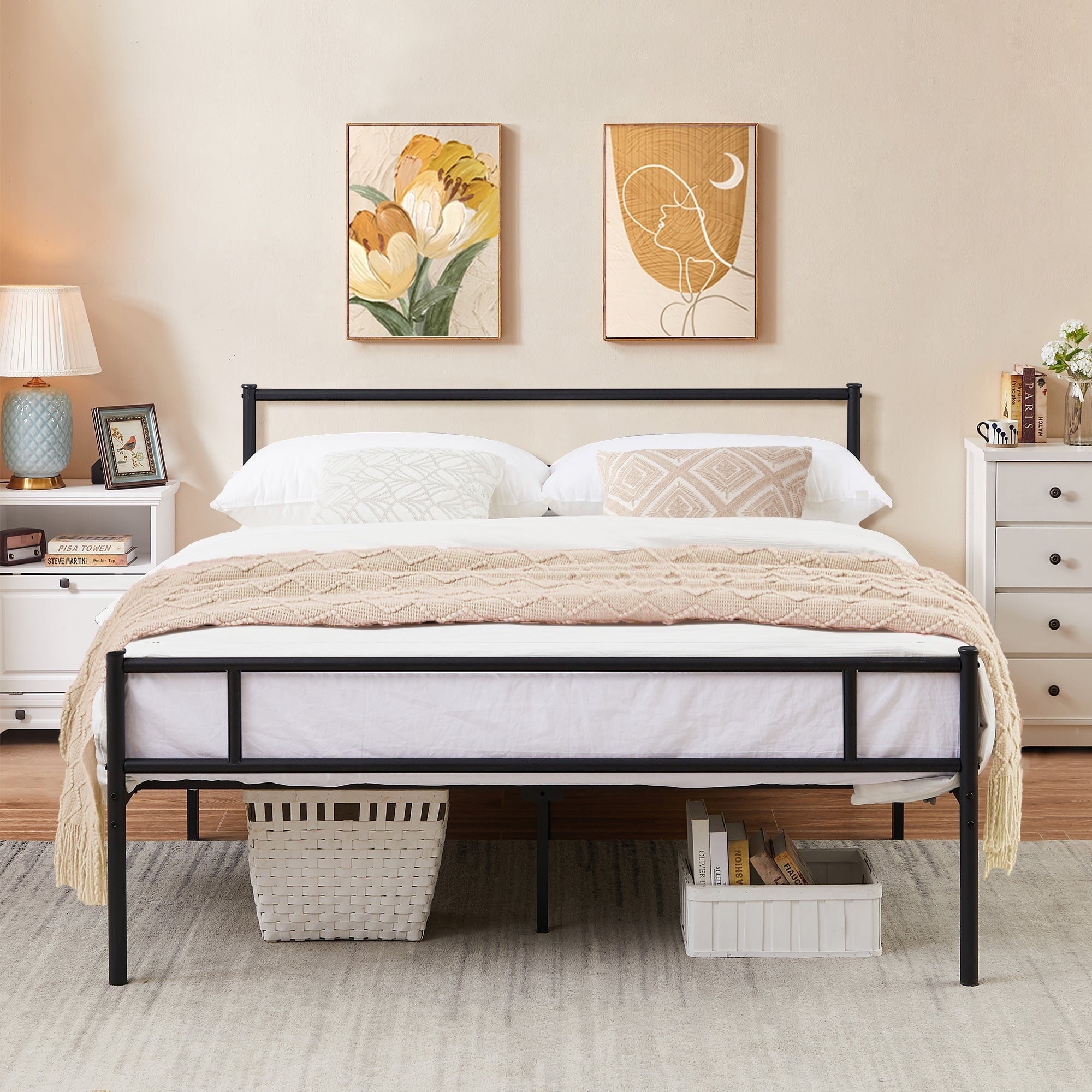 VECELO Queen Bed Frame with Headboard and Footboard, Metal Platform Bed