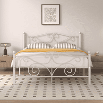 VECELO Queen Bed Frame Metal Platform Bed Frame with Butterfly Shaped Headboards and Footboard, Mattress Foundation for Storage, No Box Spring Needed, Easy Assembly, Twin Size, White