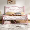 thumbnail image 1 of VECELO Queen Size Bed Frame with Butterfly Shaped Headboards and Footboard, Metal Platform Bed Frame/Mattress Foundation, No Box Spring Needed, Easy Assembly, Pink, 1 of 9