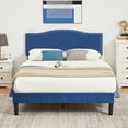 thumbnail image 1 of VECELO Queen Bed Frame, Nailhead Trim Upholstered Platform Bed with Adjustable Headboard, Wooden Slats Support/No Box Spring Needed, Dark Blue, 1 of 9