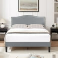 thumbnail image 1 of VECELO Queen Bed Frame, Nailhead Trim Upholstered Platform Bed with Adjustable Headboard, Wooden Slats Support/No Box Spring Needed, Dark Gray, 1 of 9