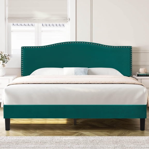 VECELO Queen Bed Frame Platform Bed Frame with Upholstered Headboard, Strong Frame and Heavy-Duty Slats Support, Non-Slip and Noise-Free, Easy Assembly,Pink