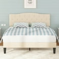 thumbnail image 1 of VECELO Queen Upholstered Platform Bed Frame with Diamond Tufted Adjustable Headboard, Wooden Slats Support, No Box Spring Needed, Beige, 1 of 8