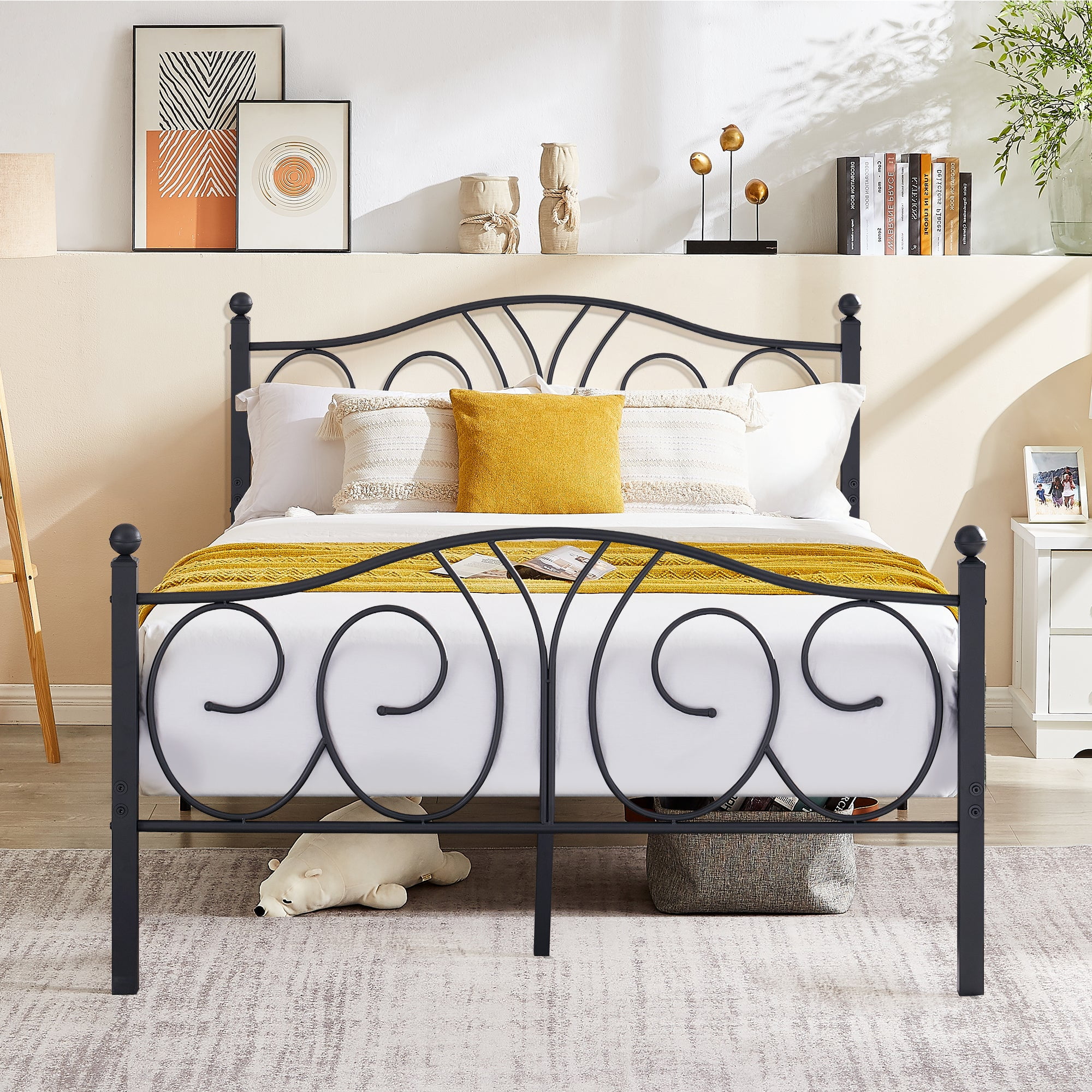 VECELO Queen Metal Bed Frames with Headboard and Footboard, Heavy Duty