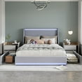 thumbnail image 1 of VECELO Queen Size Bed Frame with 2 Drawers and LED Lights, Upholstered Platform Storage Bed with Charge Station, Wooden Slats Support, No Box Spring Needed, Gray, 1 of 12