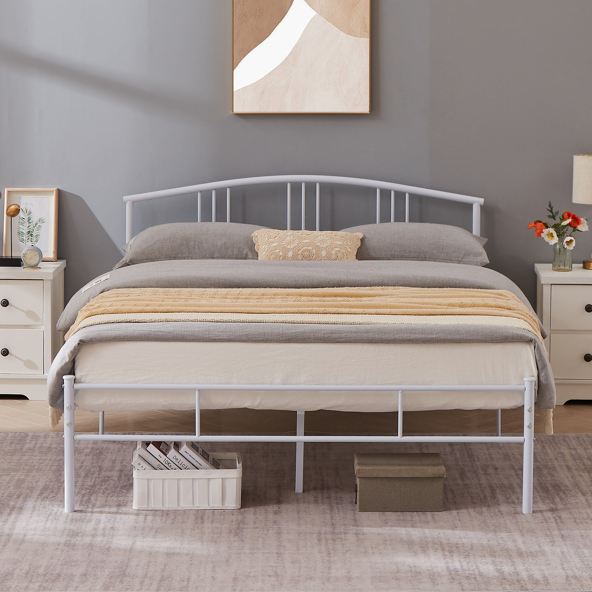 VECELO Queen Size Bed Frame with Arched Headboard, Metal Platform Bed