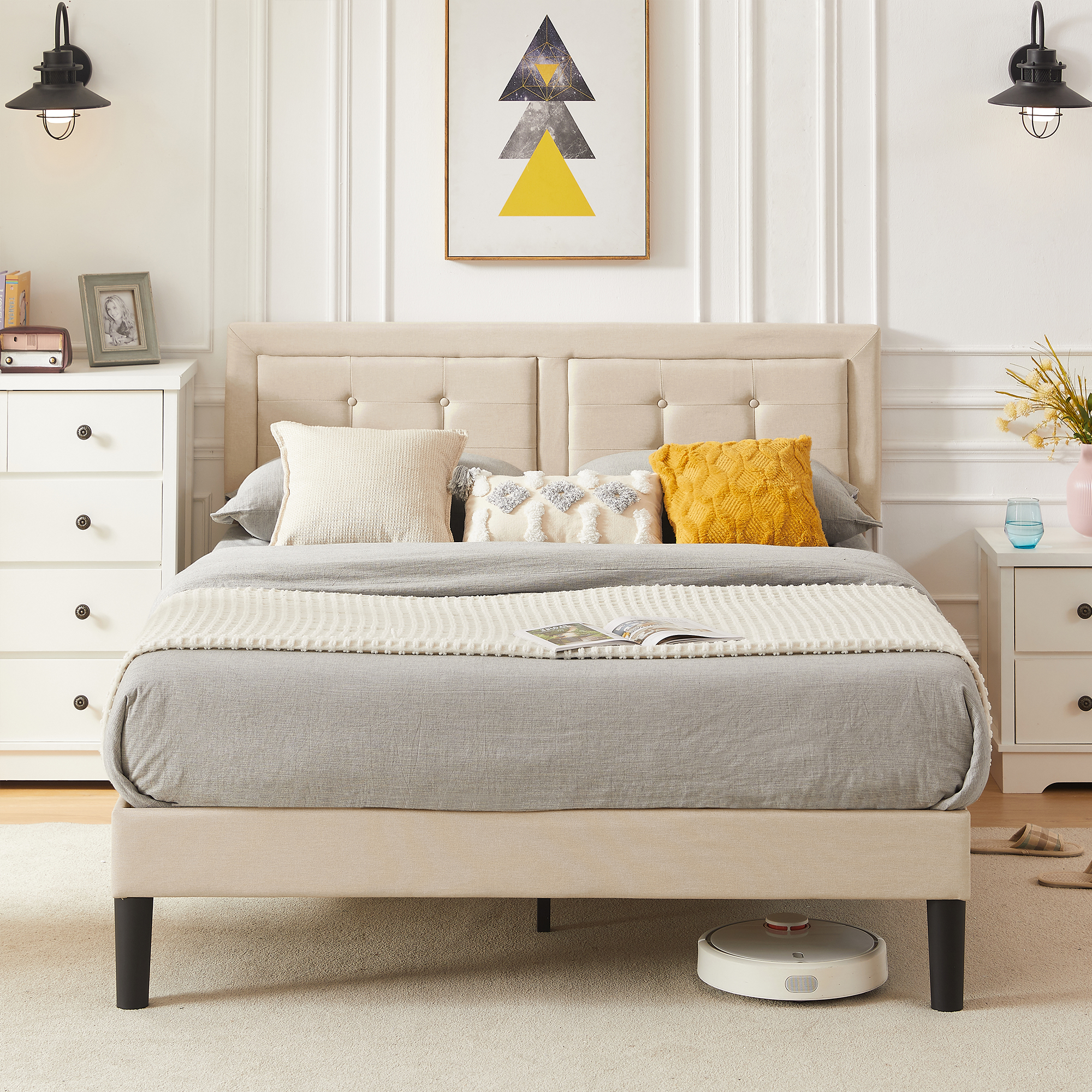 VECELO Queen Size Bed Frame, Modern Platform Bed Frame with Adjustable