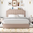 thumbnail image 1 of VECELO Queen Size Bed Frame with Storage Drawers & Charging Ports, Upholstered Platform Bed Frame with Adjustable Headboard, Mattress Foundation with Wooden Slats Support, No Box Spring Needed, Beige, 1 of 8