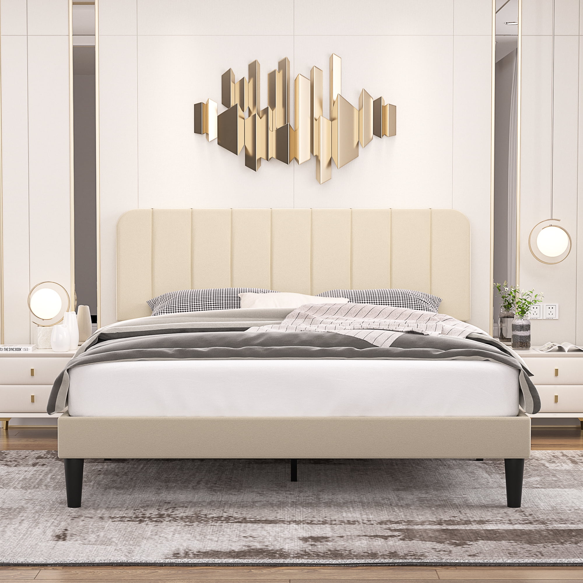 Amazon.com: VECELO Twin Bed Frame Upholstered Platform Bed