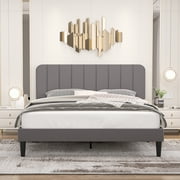 VECELO Queen Size Bed Frame, Upholstered Platform Bed Frame with Adjustable Headboard, No Box Spring Needed, Easy Assembly, Dark Gray
