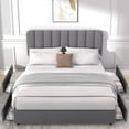 thumbnail image 1 of VECELO Queen Size Bed Frame with 4 Storage Drawers, Modern Upholstered Platform Bed Frame with Adjustable Headboard, No Box Spring Needed, Dark Gray, 1 of 13