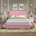 thumbnail image 1 of VECELO Queen Size Bed Frame with 4 Storage Drawers, Modern Upholstered Platform Bed Frame with Adjustable Headboard, No Box Spring Needed, Pink, 1 of 9