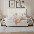 thumbnail image 1 of VECELO Queen Size Bed Frame with 4 Storage Drawers, Modern Upholstered Platform Bed Frame with Adjustable Headboard, No Box Spring Needed, White, 1 of 14
