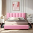 thumbnail image 1 of VECELO Queen Size Bed Frame with 4 Storage Drawers, Upholstered Platform Bed Frame with Adjustable Headboard, Wood Slat Support/Easy Assembly, Pink, 1 of 10