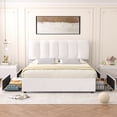 thumbnail image 1 of VECELO Queen Size Bed Frame with 4 Storage Drawers, Upholstered Platform Bed Frame with Adjustable Headboard, Wood Slat Support/Easy Assembly, White, 1 of 11