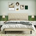 thumbnail image 1 of VECELO Queen Size Bed Frame with Adjustable Headboard, Upholstered Platform Bed Frame with Wooden Slats Support, No Box Spring Needed, Beige, 1 of 14