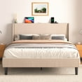 VECELO Queen Size Bed Frame with Charging Station, Upholstered Platform