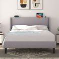 thumbnail image 1 of VECELO Queen Size Bed Frame with Charging Station, Upholstered Platform Bed Frame with Wingback Headboard, No Box Spring Needed, Light Gray, 1 of 11