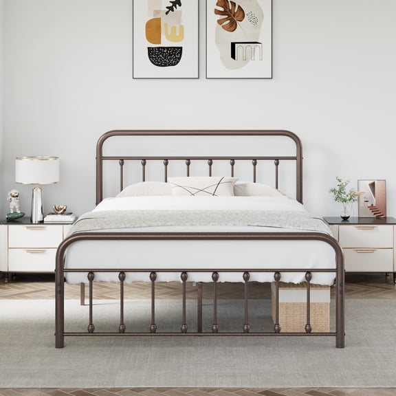VECELO Queen Size Metal Bed Frame, Foundation Heavy Duty Steel Slats Platform Bed Frame, Easy-Assembly, Bronze Purple
