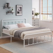 VECELO Queen Size Bed Frame with Headboard, Heavy Duty Platform Bed Frame, No Box Spring Needed, Under Bed Storage Space, White