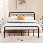 VECELO Queen Size Bed Frame with Headboard, Heavy Duty Platform Bed Frame, No Box Spring Needed, Under Bed Storage Space, Black
