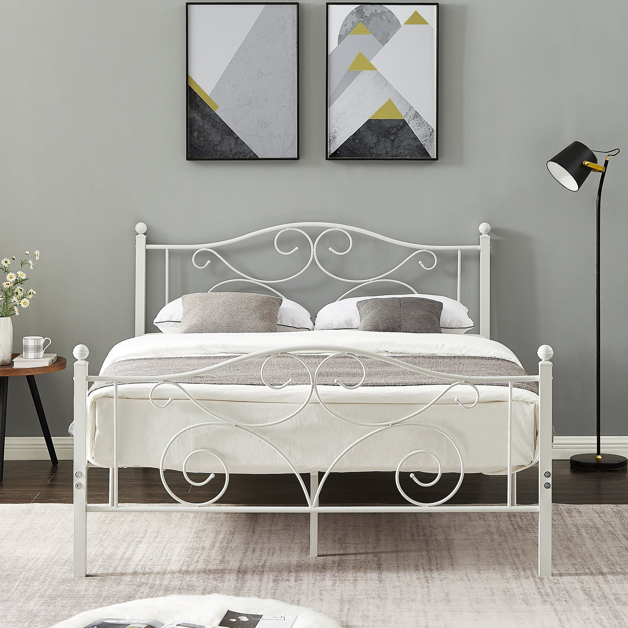 VECELO Queen Size Metal Bed Frame with Headboard and Footboard