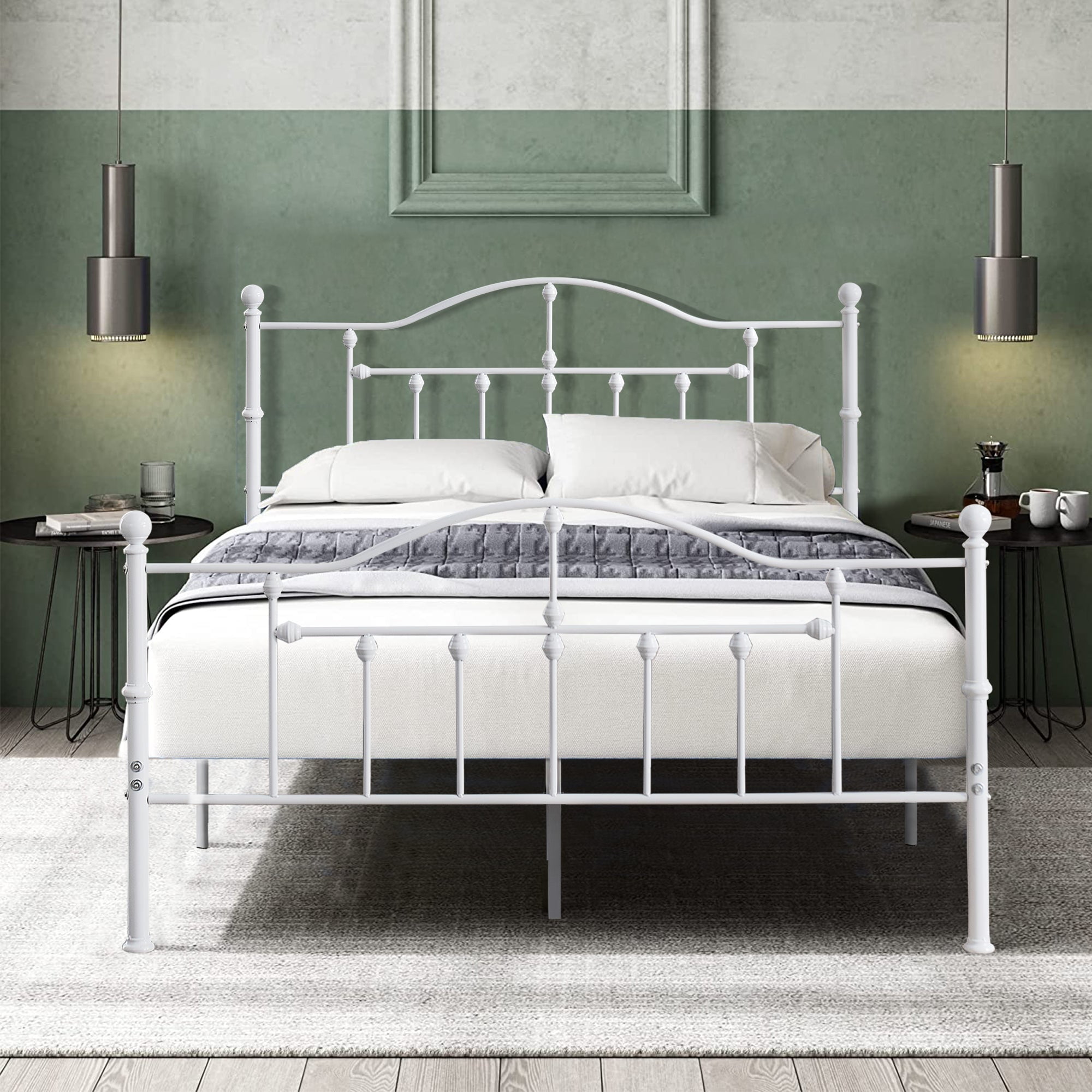 VECELO Queen Size Metal Bed Frame With Modern Headboard And Footboard ...