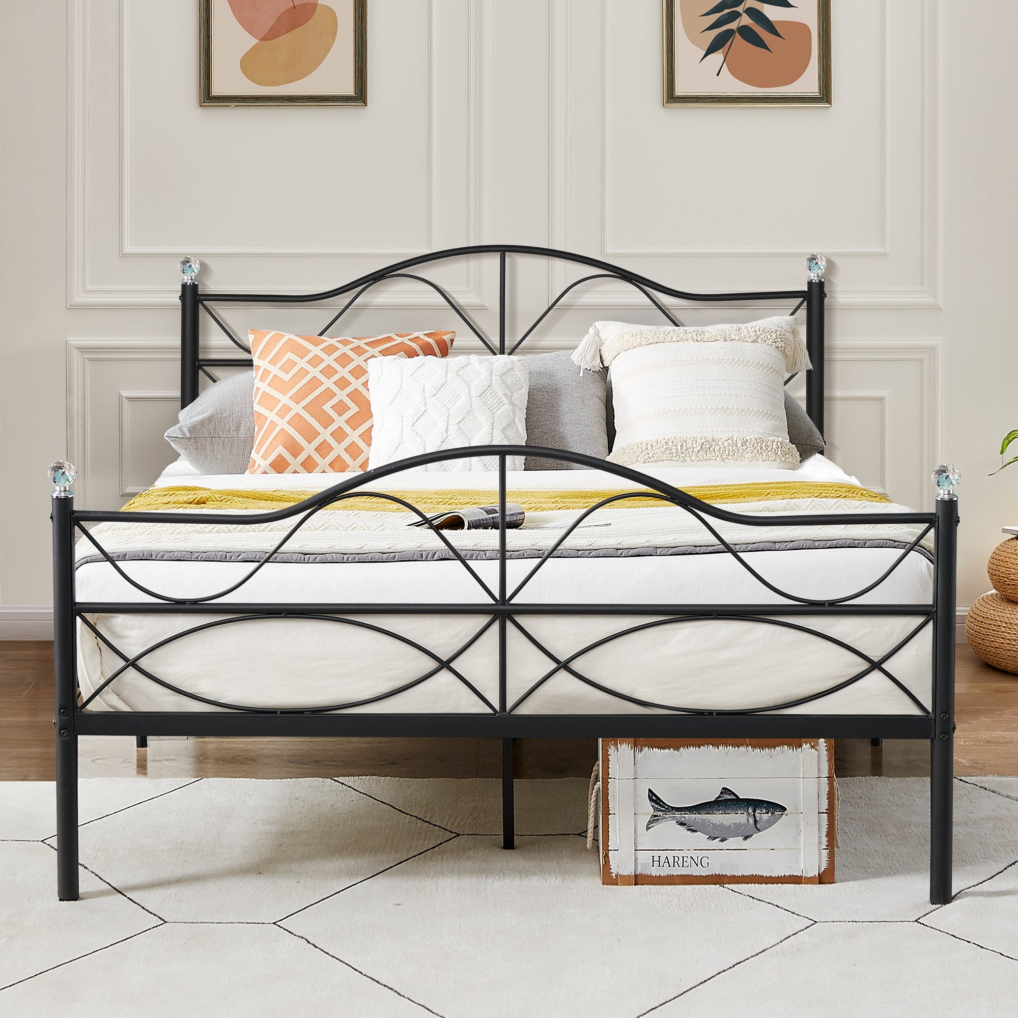 VECELO Queen Size Metal Platform Bed Frame, Mattress Foundation with