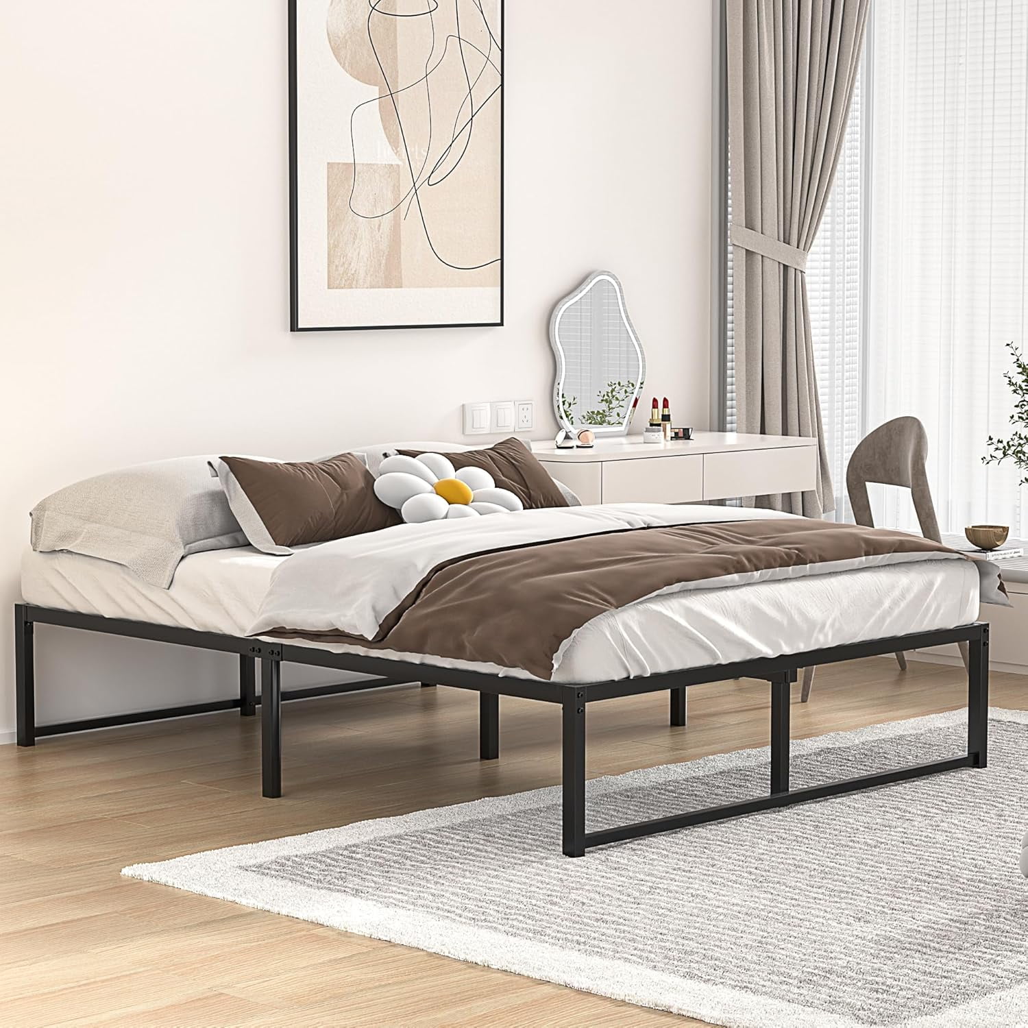 VECELO Queen Size Metal Platform Bed Frame No Box Spring Needed 14 Inch