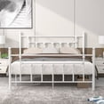 thumbnail image 1 of VECELO Victorian Queen Size Metal Platform Bed Frame with Headboard & Footboard, No Box Spring Needed, White, 1 of 12