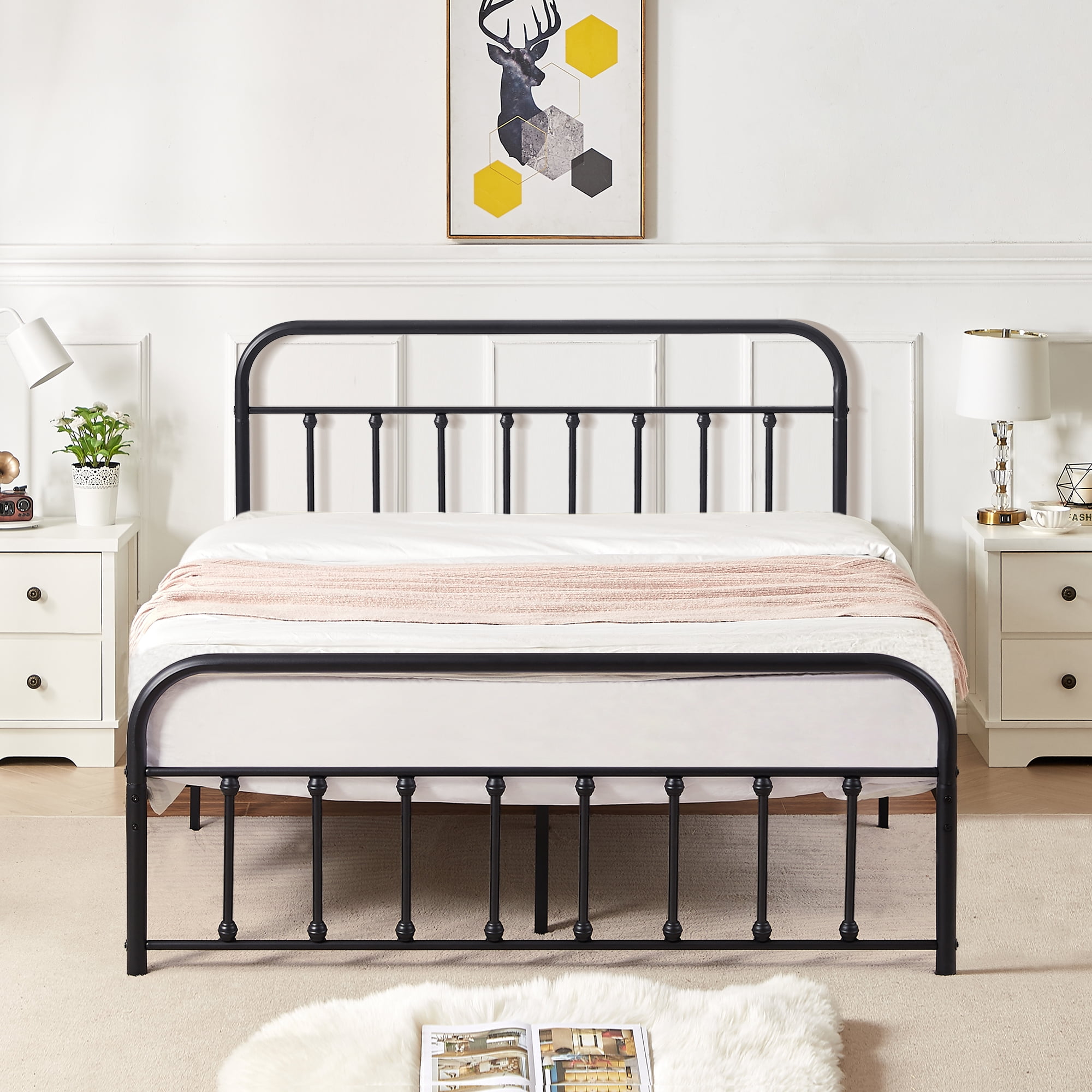 VECELO Queen Size Metal Platform Bed Frame with Headboard and Footboard