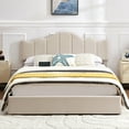 thumbnail image 1 of VECELO Queen Size Platform Bed Frame with Charging Station, Modern Adjustable Height Headboard Tufted Upholstered Full Bed Frame, No Box Spring Needed, Beige, 1 of 8