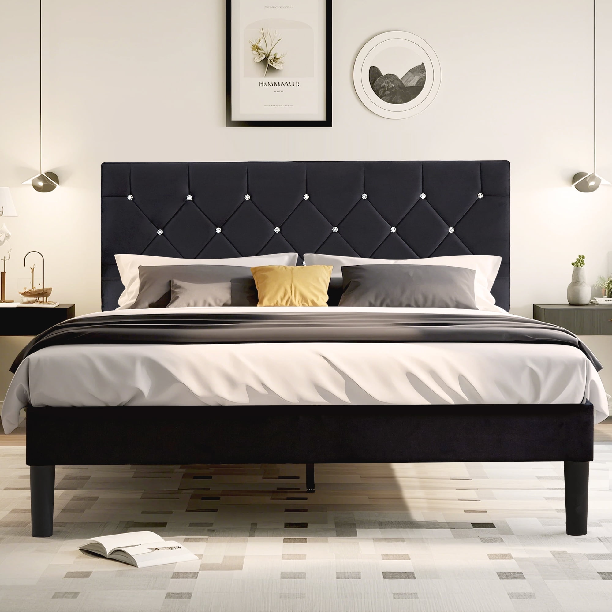 VECELO Queen Size Platform Bed Frame, Modern Upholstered Bed Frame with ...